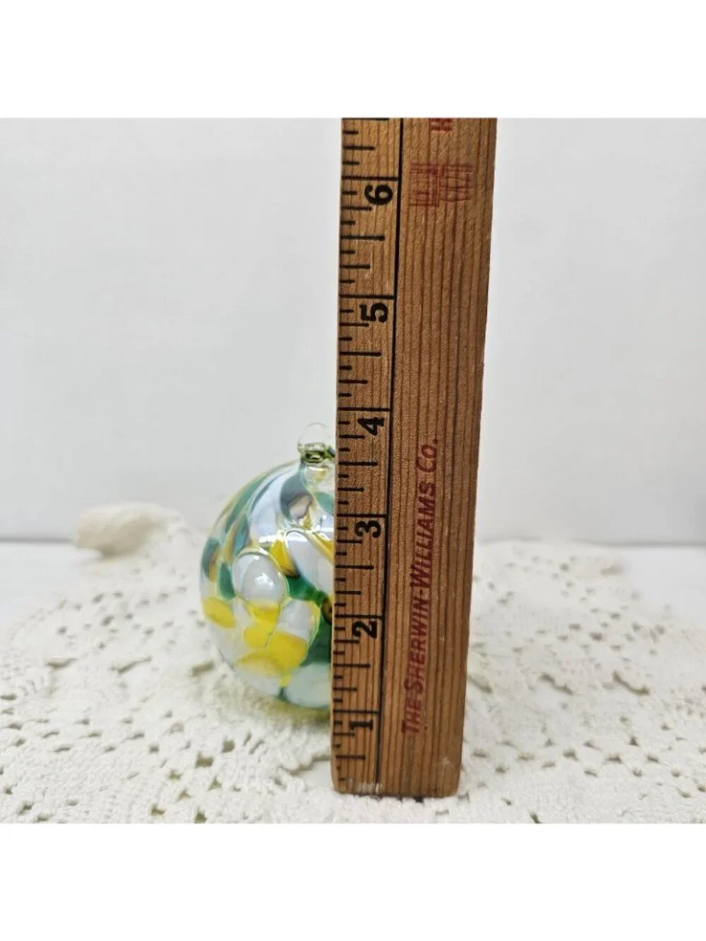 Huta Szkla Zorza Handmade Glass Christmas Ornament Poland Green Yellow White